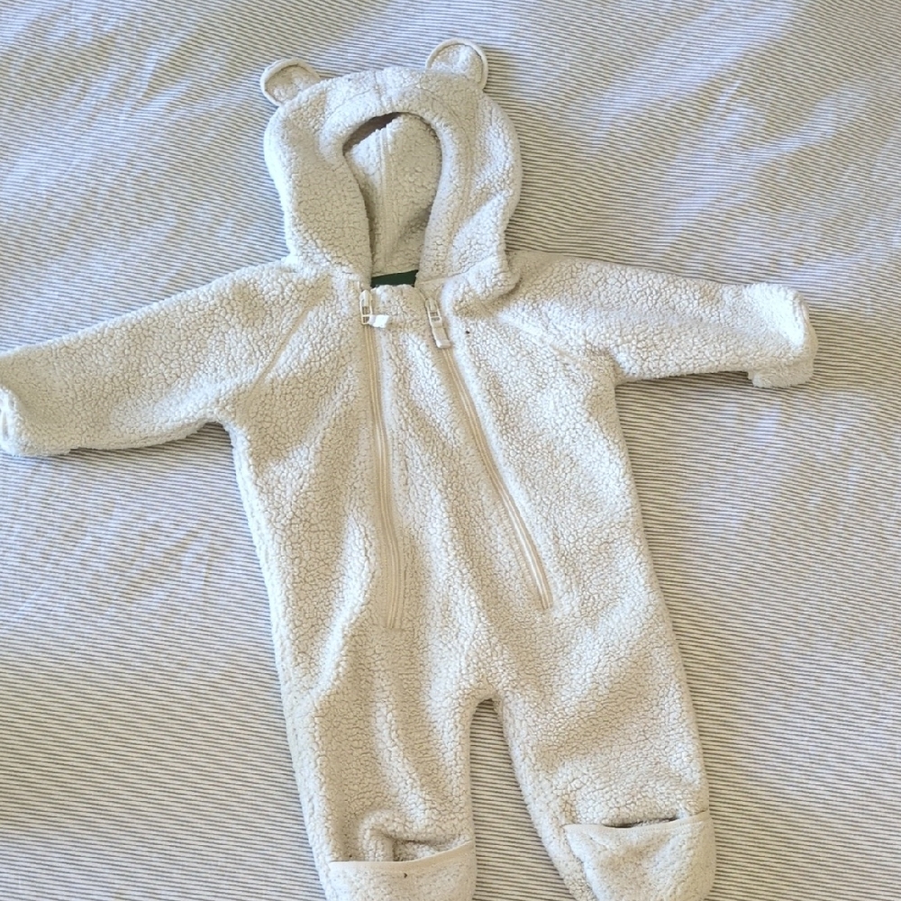 L.L. Bean Cream Hooded Baby Footie